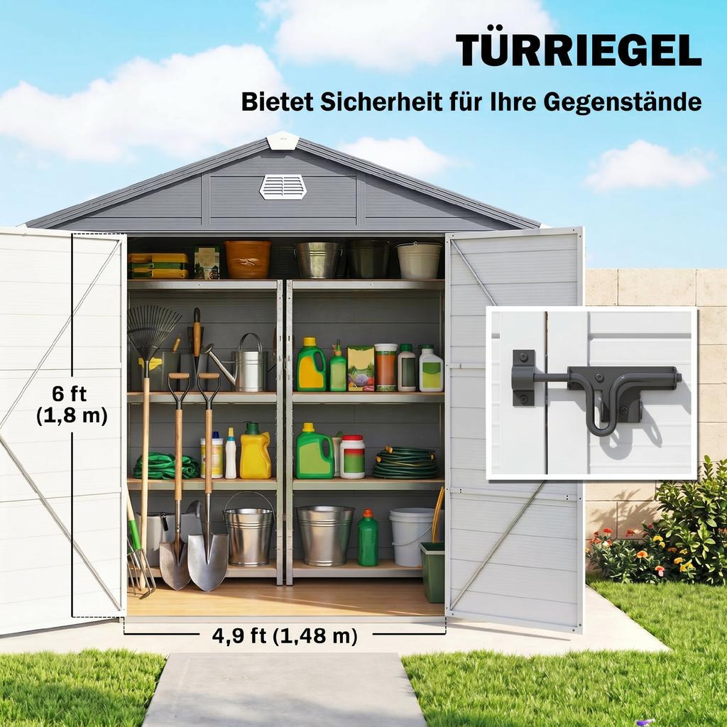 7.9ft X 6.2ft Aluminium Frame and Plastic Wall Shed, with Foundation - Grey