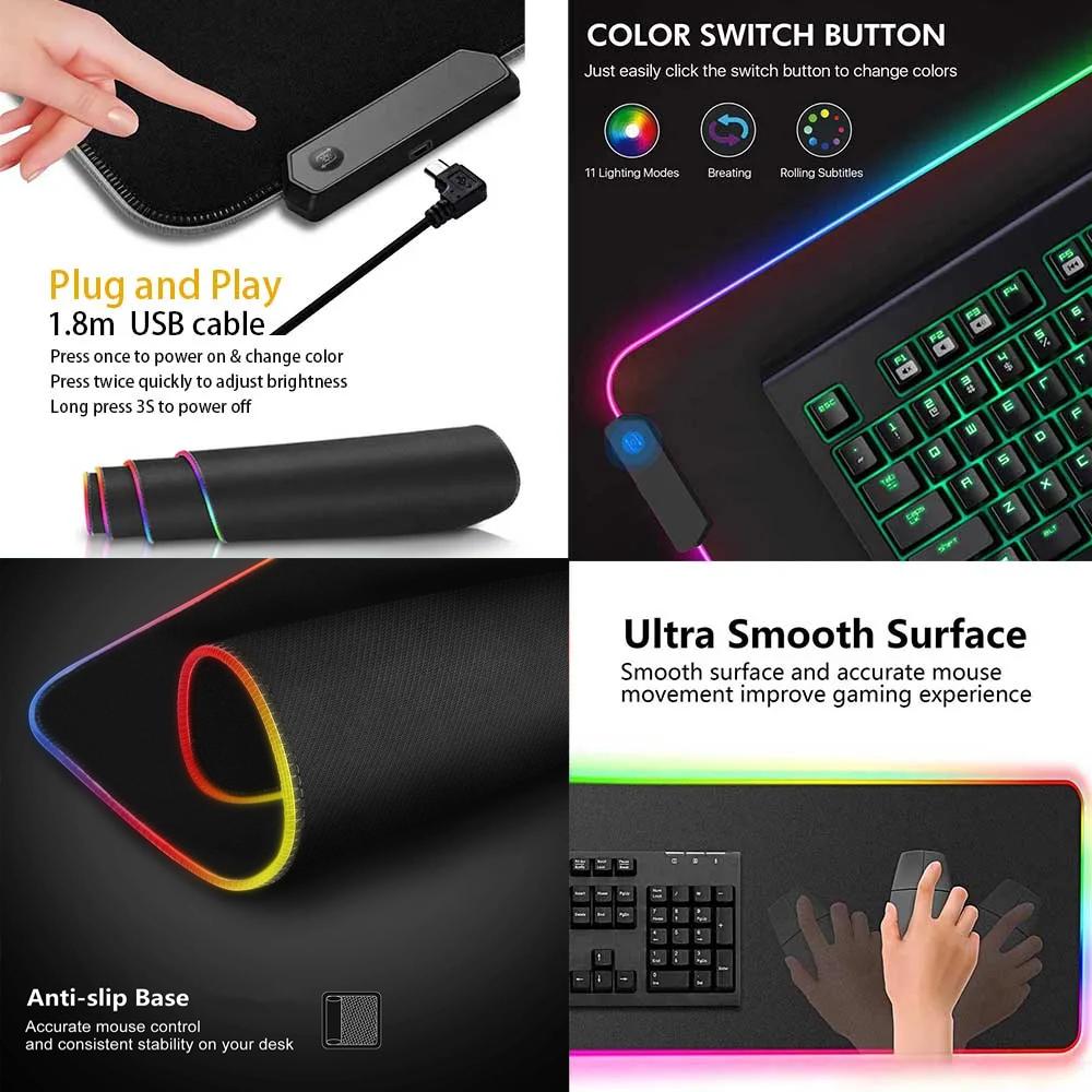 Art Yoneyama Mai Mouse Pad RGB Gaming Mouse Pad HD Gamer Large LED Light XXL MousePads PC Computer Pad Non-slip