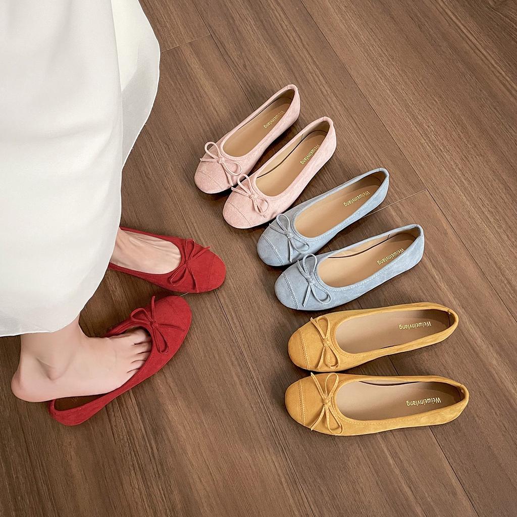 Giant soft flat-soled single shoes women's bow ballet shallow mouth soft sole