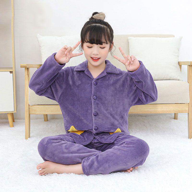 Flannel Boys' Pajama Set - Coral Fleece, Medium-Large, Plus Velvet, Thickened for Autumn/Winter