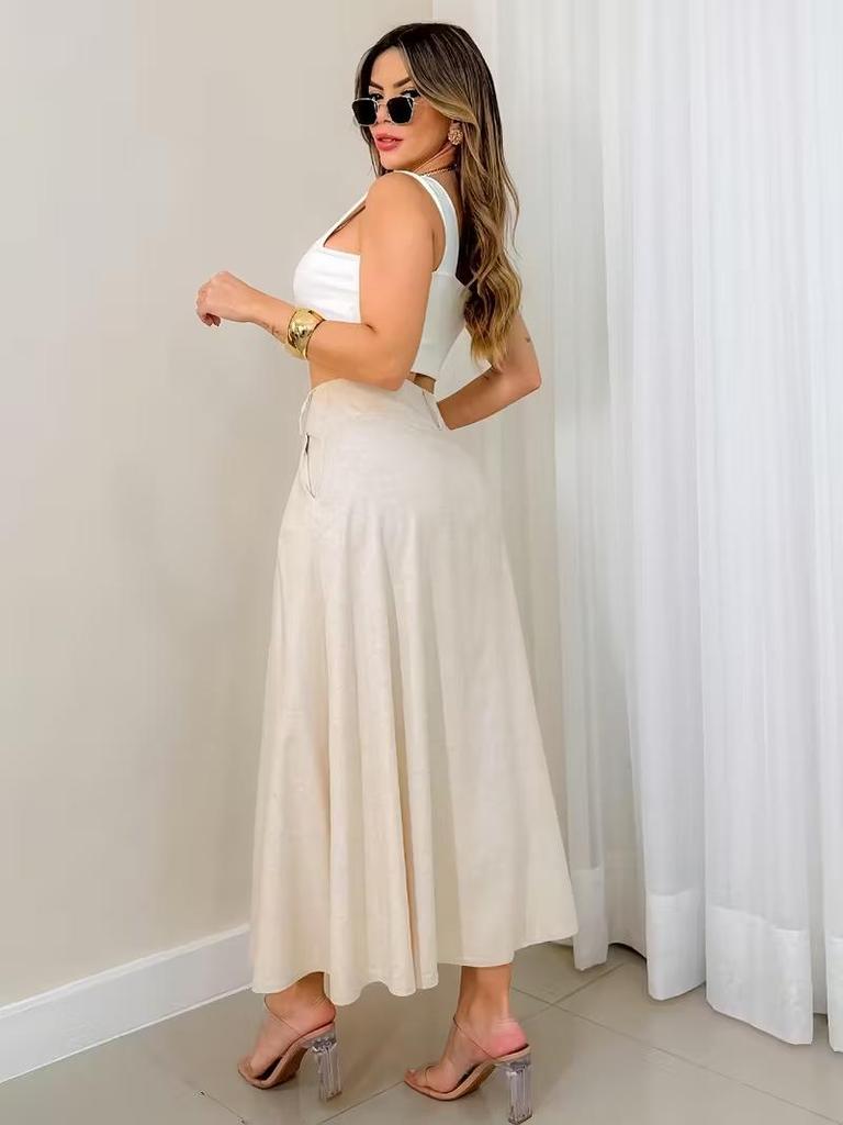 Women's Elegant Casual A-line Skirts with Pockets and Buttons - Mid-length Cargo Design