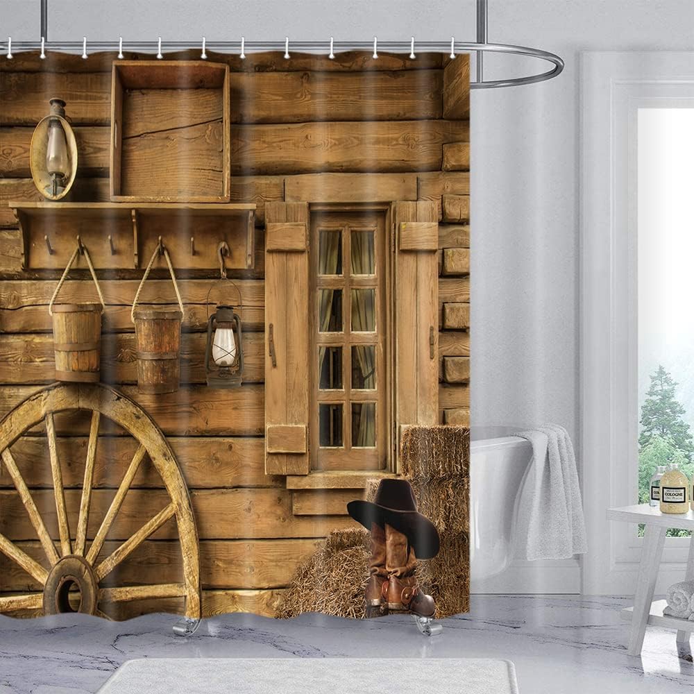 country barn door shower curtain farm vintage pattern theme for bathroom bathtub decoration accessories shower curtain with hook