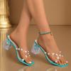 Brand Design Pvc Cross Strap Slippers Women Fashion Pearl Flower Decoration Clear High Heel Sandals Elegant Dress Party Slippers