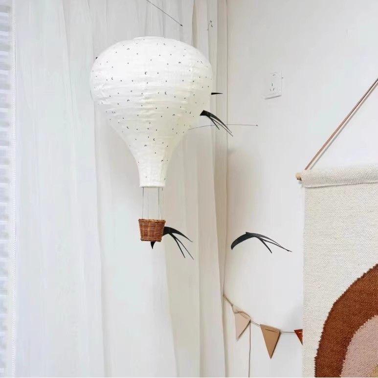 Ins Fabric Hot Air Balloon+String Lights Nordic Children's Room Handmade Wall Hanging Balloon Lampshade Decoration Accessories