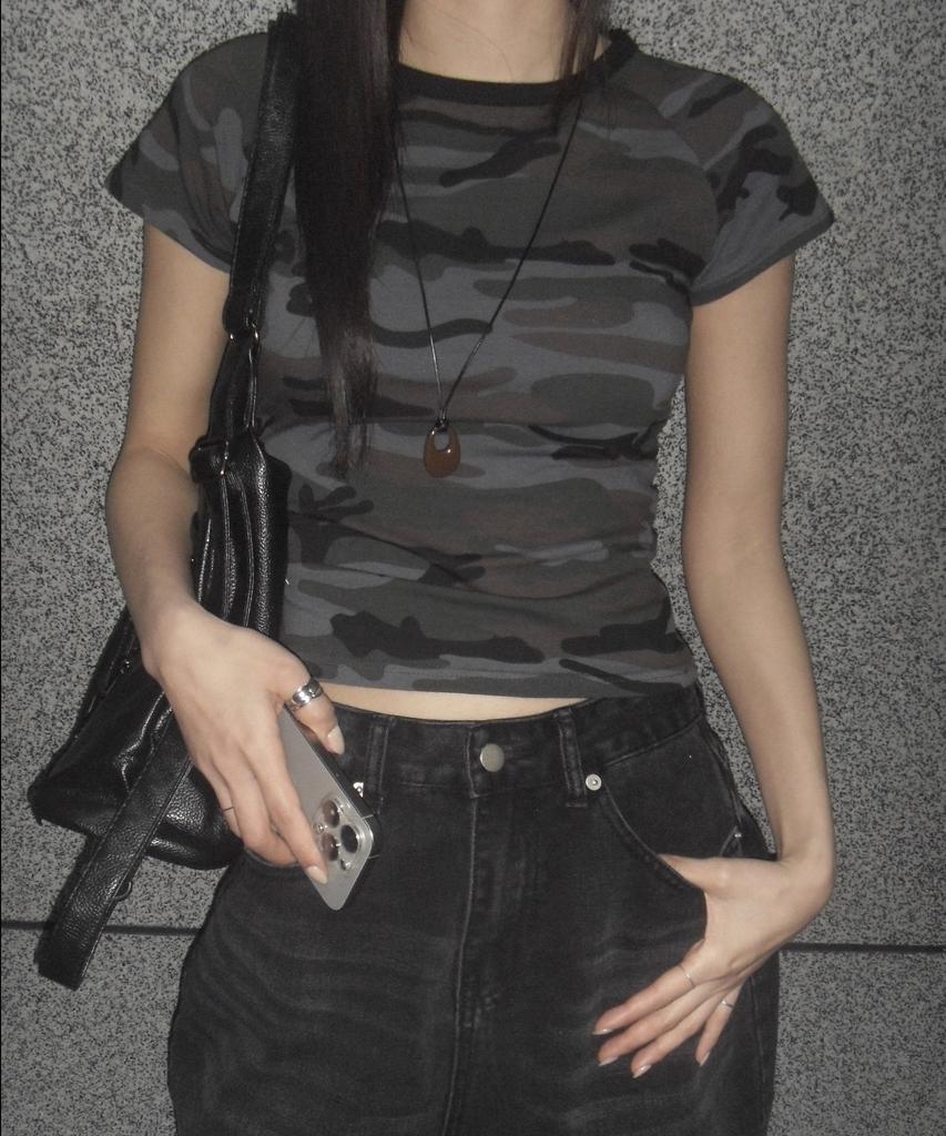 CHICKS Camo Slim Fit Basic T-Shirt Melange
