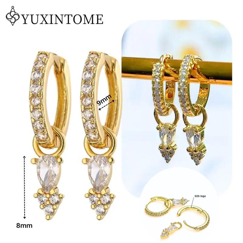 Dames 925 Zilveren Oorstekers Kristal Zirconia Waterdruppels Stud Hoops Goud Huggie Oorbellen Premium Luxe Feest Sieraden