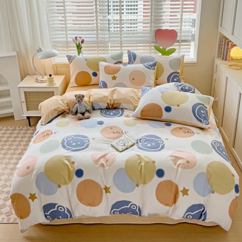 Multiple Size 100% Cotton Duvet Cover and Pillowcases Set for Bedroom Decoration Purple Flower Printed Plaid Duvet Cover Sets