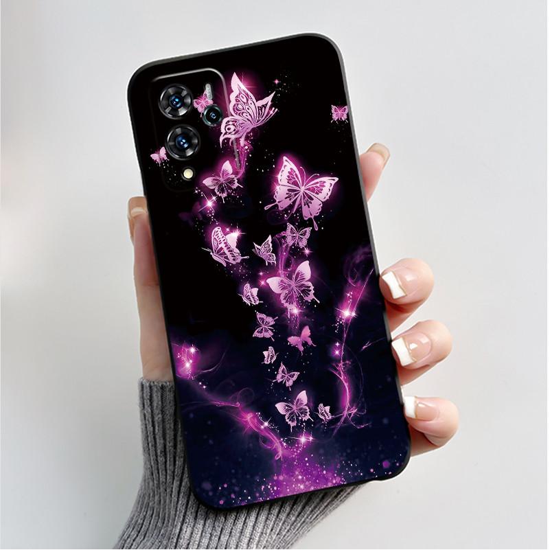 For ZTE V40 Pro 9046 Case Black Jelly Soft Silicone TPU Butterfly Flowers Pattern Phone Casing For ZTE Blade V40 Pro Back Cover