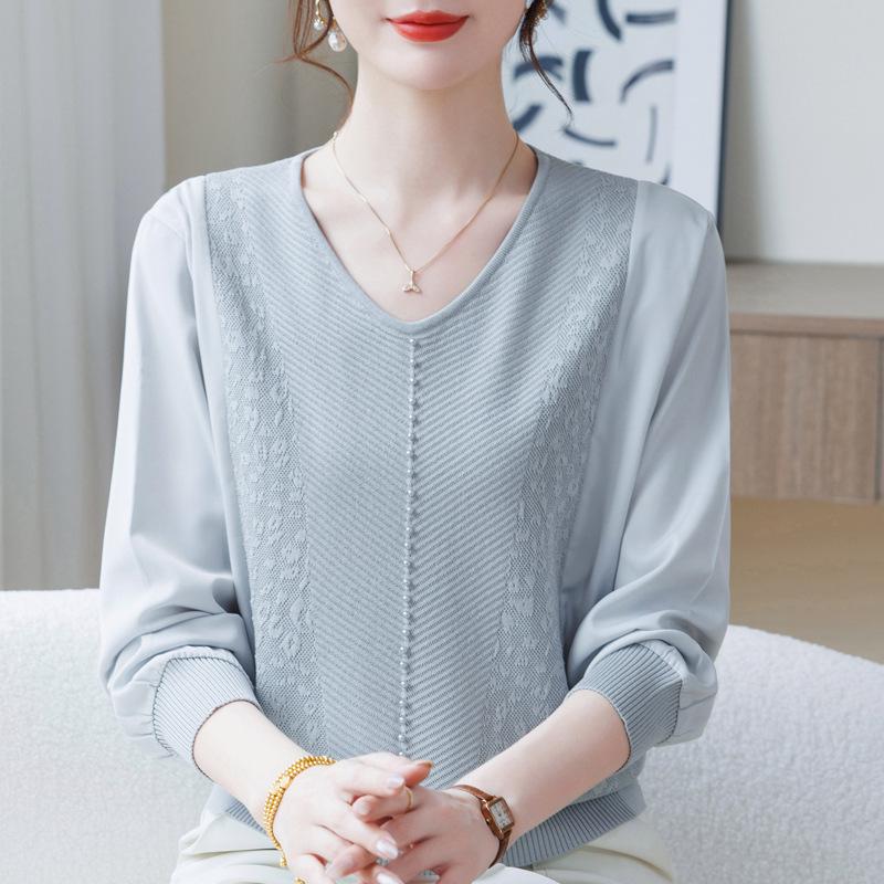 

Mom s V-neck Gauze Sleeve Knit Top - Spring/Autumn 2026 Collection for Women 4XL recommends 145-160 jin