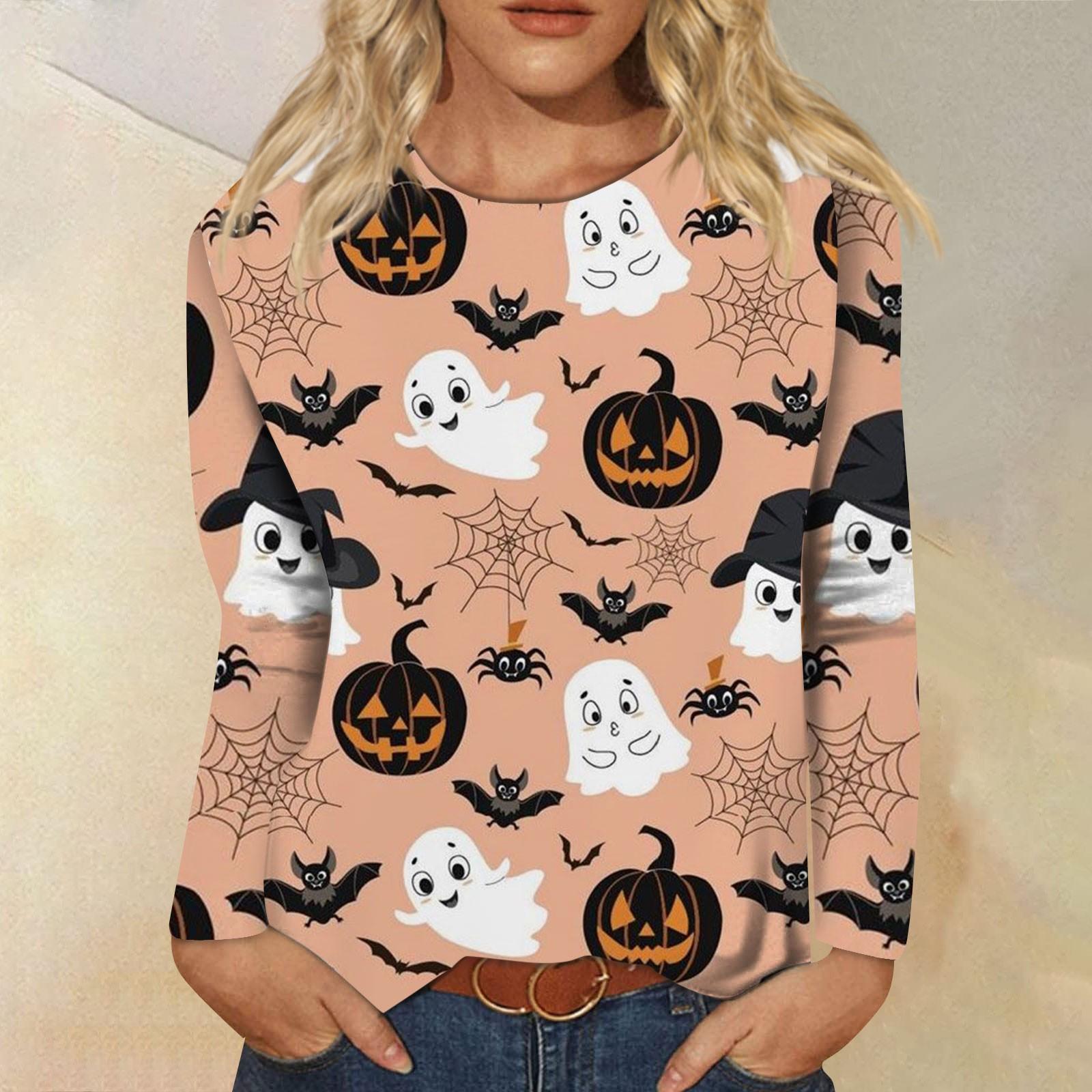 

Женский модный повседневный топ с длинным рукавом в полоску на Хэллоуин и круглым вырезом с принтом L хаки