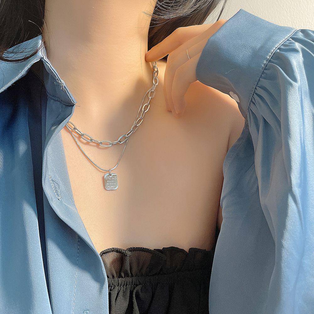 

Trendy Hip-Hop Letter Tag Double-Layer Choker Necklace for Men & Women