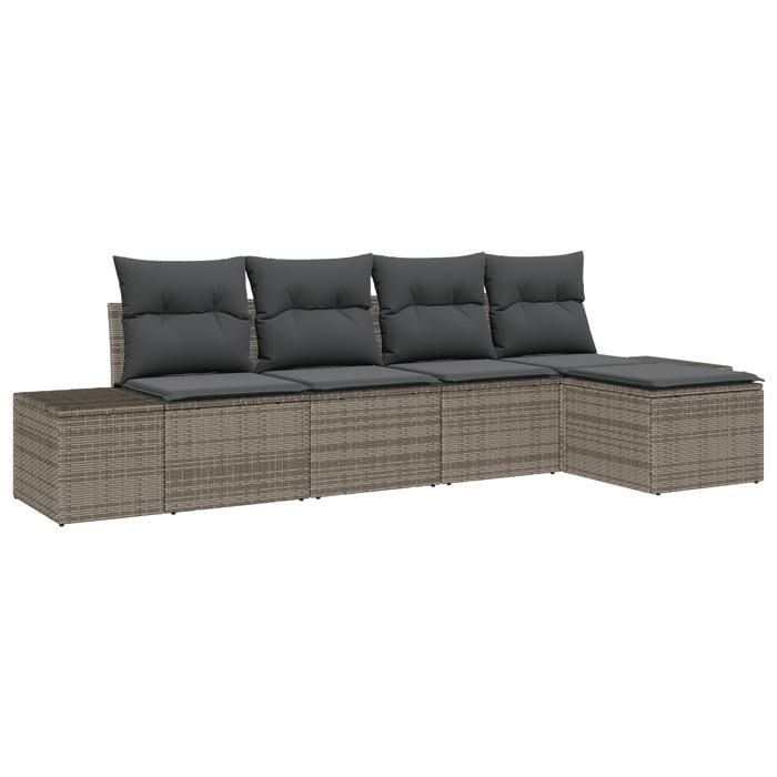 VidaXL Ensemble de 5 Canapés de Jardin avec Coussins Gris en Rattan 3355688