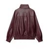 Womens Long PU Leather Coat Oversized Fit 2025 Black Beige Burgundy