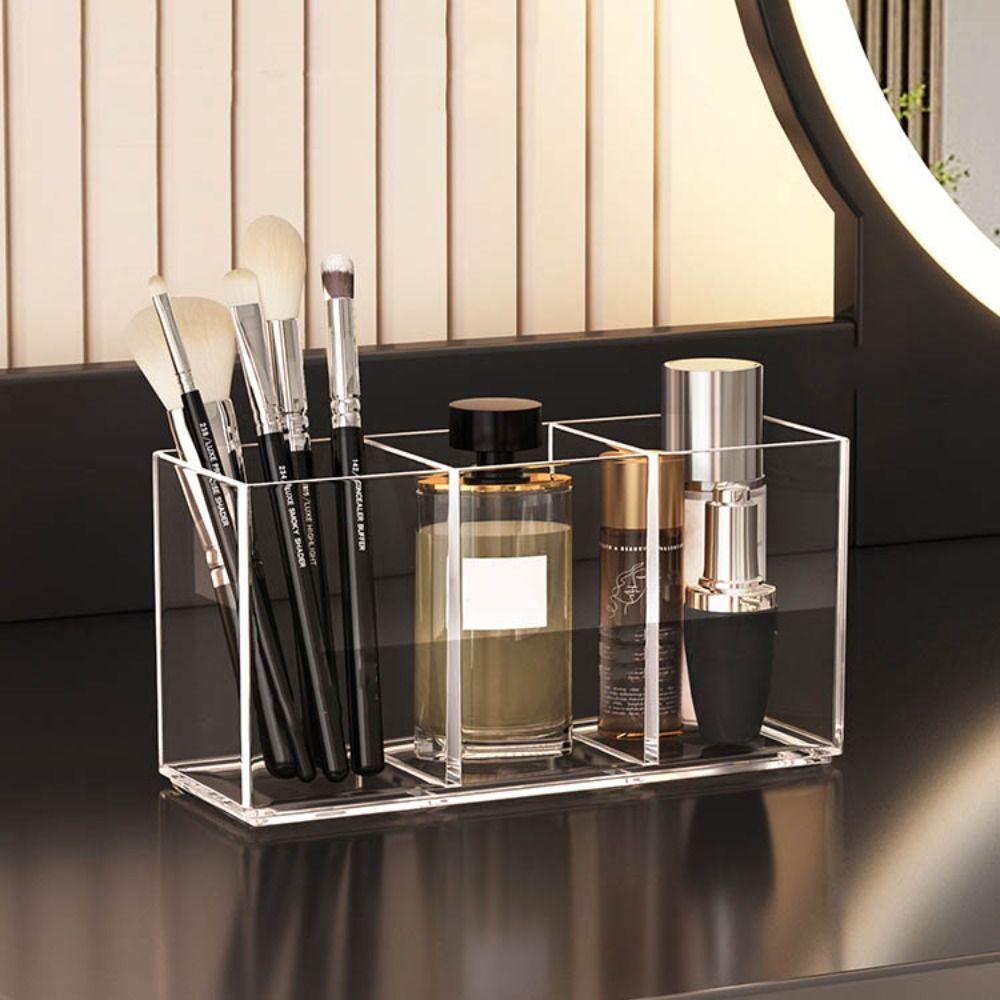 Akrylový organizér na make-up s více přihrádkami, úložný podnos na make-up, lehký luxusní stolní úložný box