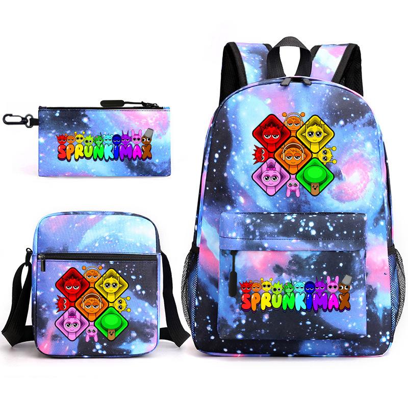 Rhythm box peripheral schoolbag sprunki cartoon starry sky backpack 3-piece set