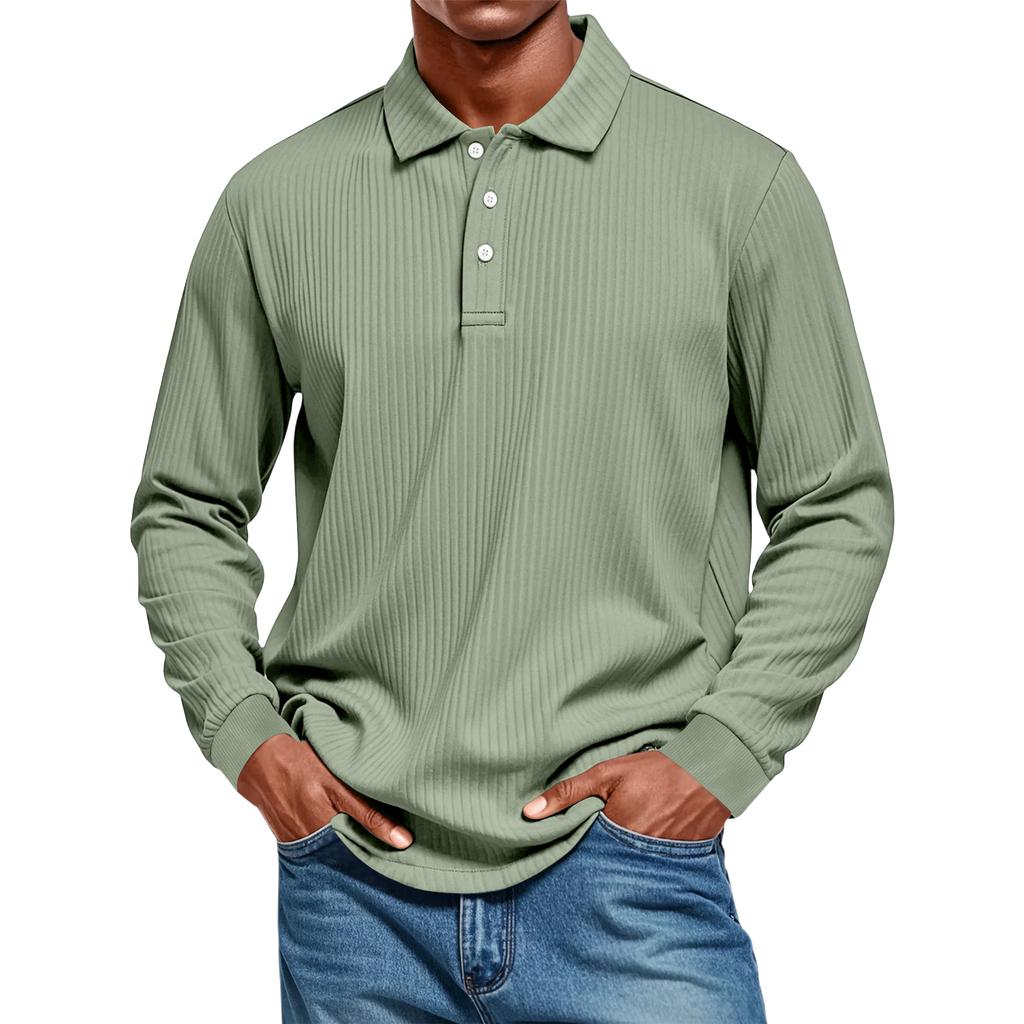 Men's Casual Style Solid Color Loose  Shirt Long-sleeved Top