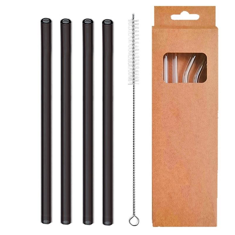 4 Pcs Reusable Glass Straws 8mm Straight Bent Glass Drinking Straws Eco Friendly Cocktail Straws for Beverages Milk Coffee