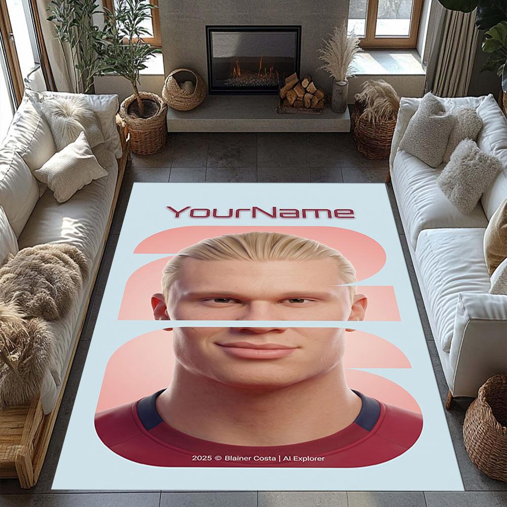 Haaland 59 Personalized Text Area Rug Suitable for Dining Room Dormitory Study Room Hallway Anti-slip Rug Anime Office Decor Birthday/Christmas Gift