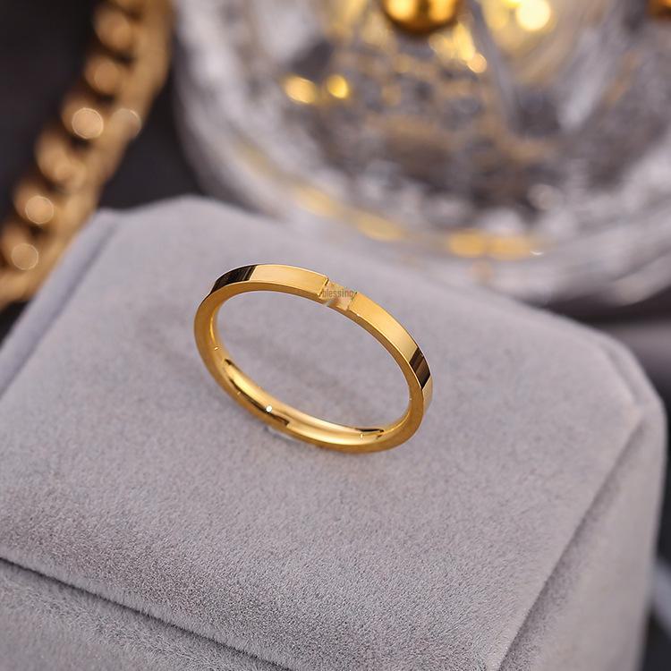 Ultra-Thin Rose Gold Diamond Couple Ring – Japanese & Korean Design In Titanium Steel