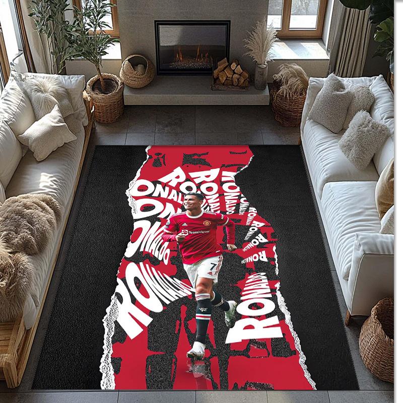 Cristiano Ronaldo bedruckter Flanell-Teppich rutschfest weich Polyester Bodenbelag Indoor Dekorationsmatte für Schlafzimmer Wohnzimmer Sofa