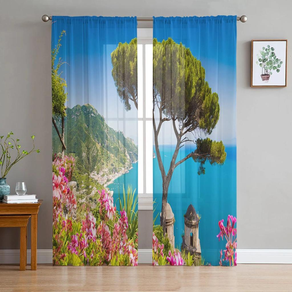 Garten Balkon Blumen Tüll Vorhänge für Wohnzimmer Sheer Vorhang Schlafzimmer Voile dekorative Fenster Behandlungen