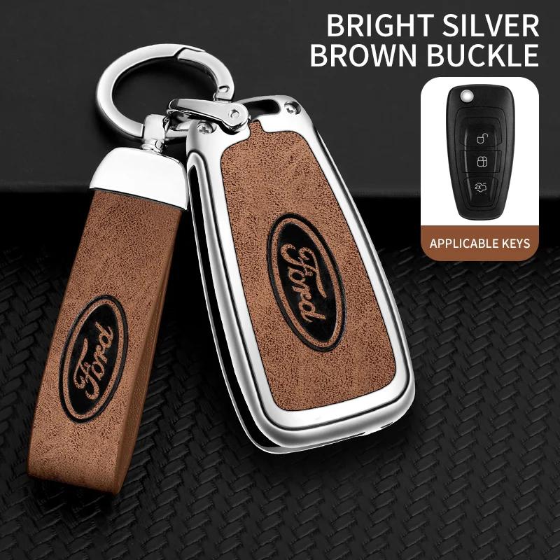 

Car Sticker New 2025 Hot Car Metal Leather Key Shell Case Ford Ranger C-Max S-Max Focus 2 3 MK3 Galaxy Mondeo Transit Tourneo Ec