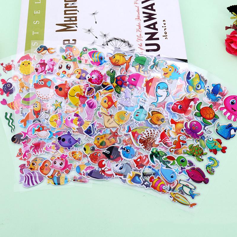 6/12pcs 3D Bubble Stickers Reusable Cartoon Marine Animals Fish Children Sticker Toys For Kids Birthday Christmas Gift TMZ