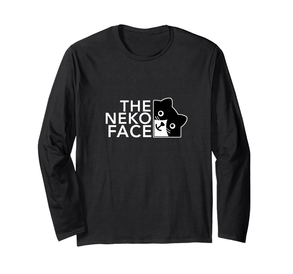 THE NEKO FACE The Cat Face Funny Long Sleeve (White Lettering) Cat, Hachiware, Parody, Loose, Cute, T-Shirt