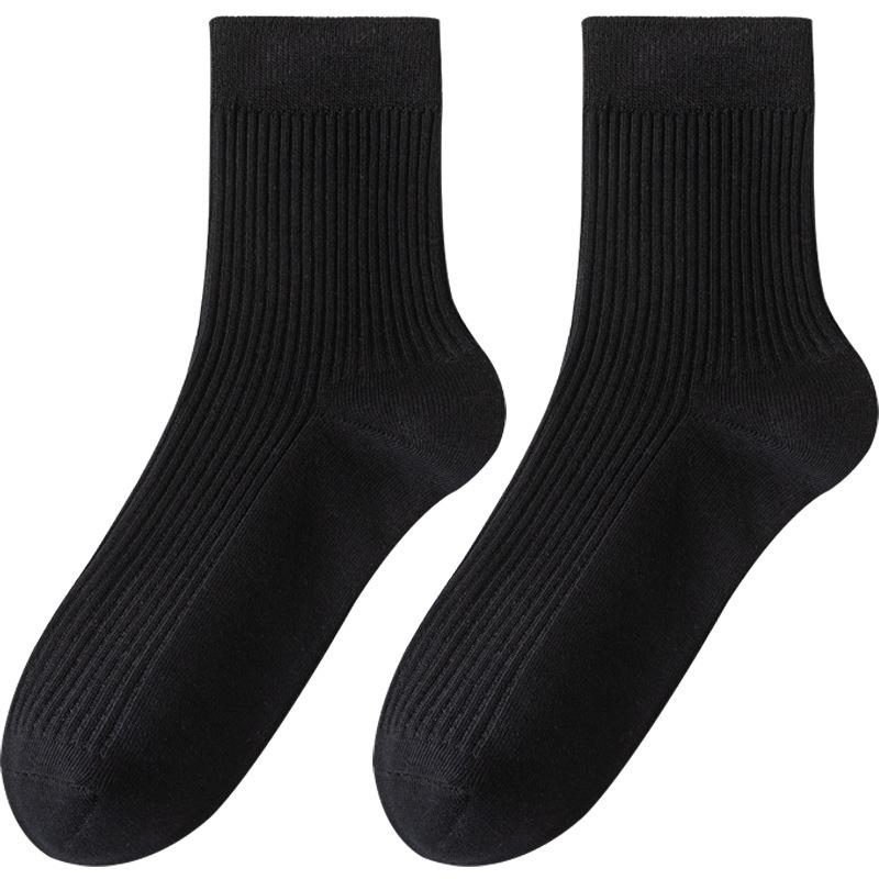 4 Pairs of Men's Spring and Summer Mid-calf Socks, Vertical Anti-pilling Breathable Cotton Socks, Deodorizing and Sweat-absorbing Long Calf Socks