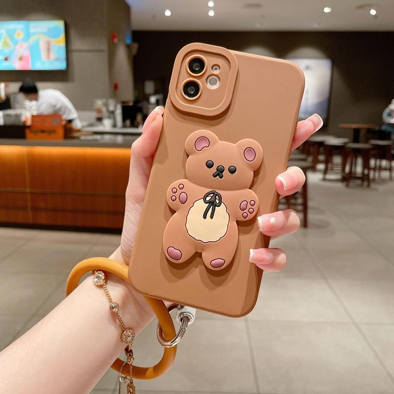 ins Korean style applicable iphone17 mobile phone case apple 16promax cute bow bear hand rope all-inclusive soft