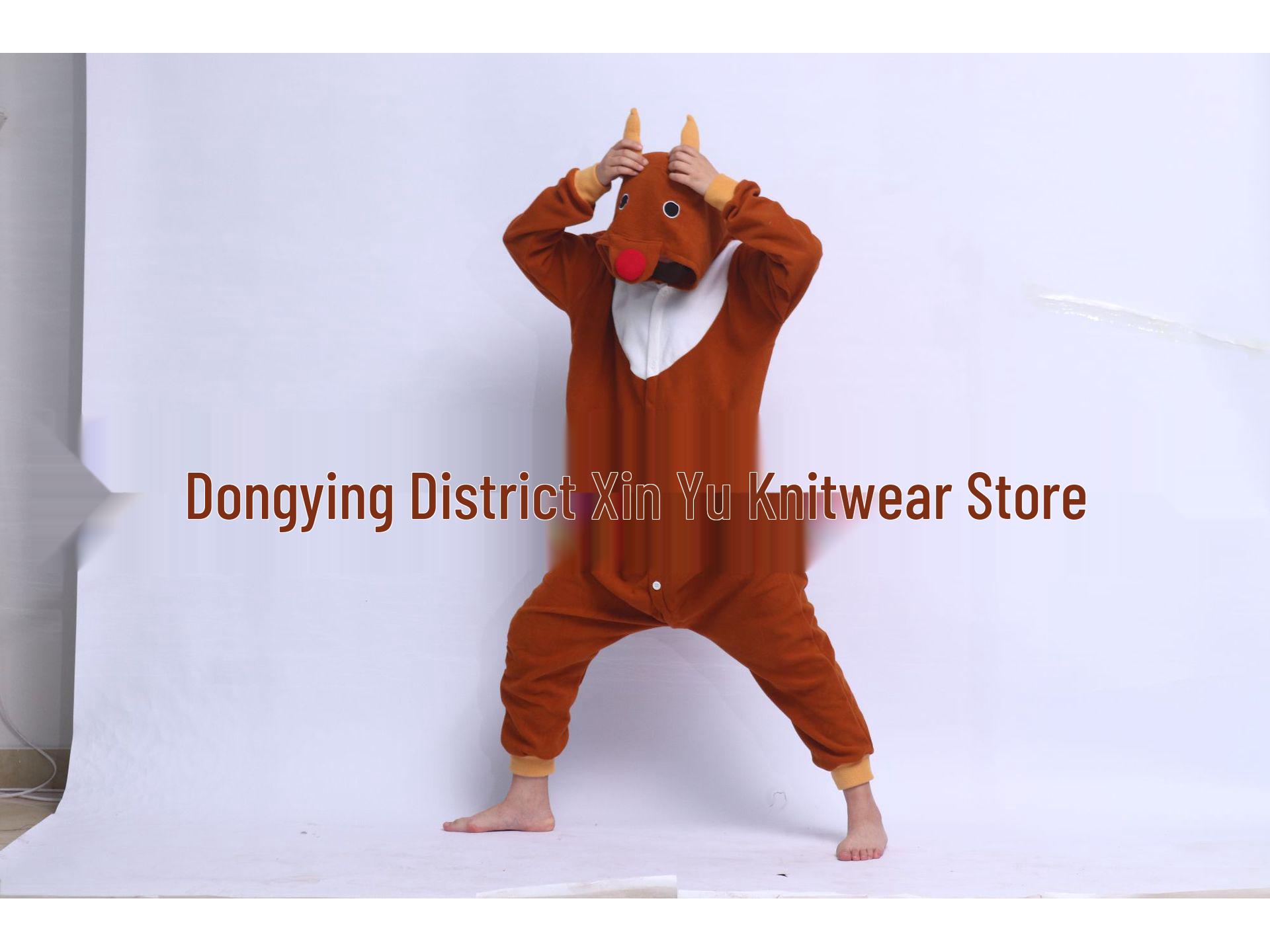 

Мультяшный флисовый комбинезон-пижама с оленями - Рождественская одежда для сна для пар с длинным рукавом XL