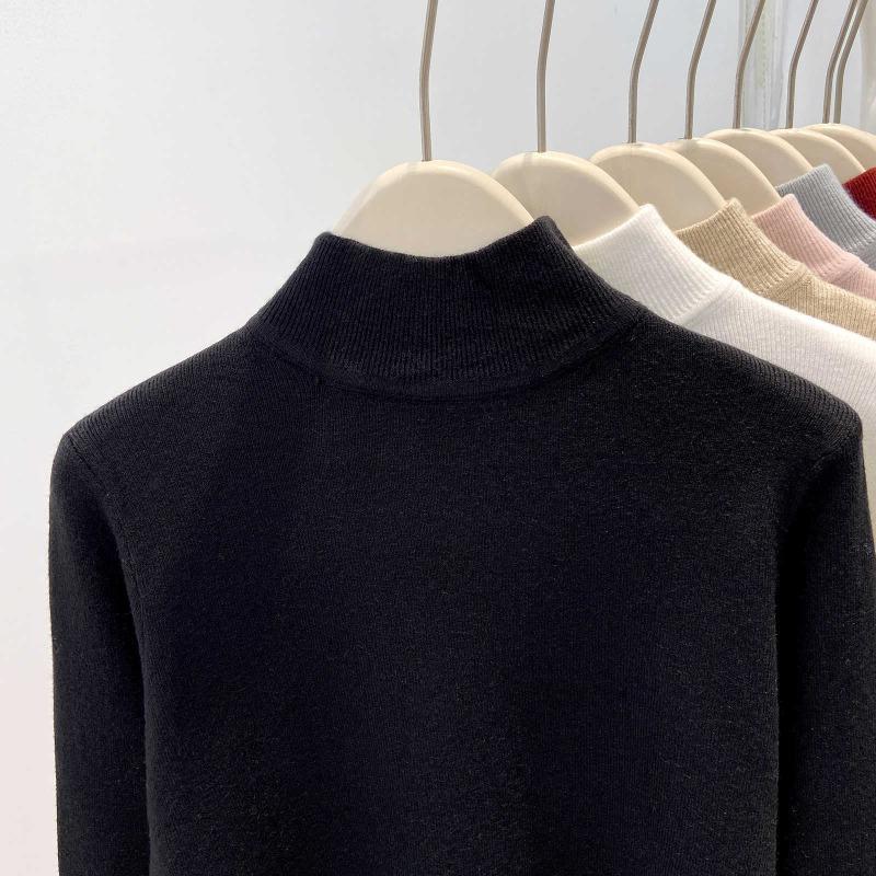 Angola red knitted bottoming shirt women's autumn and winter semi-turtleneck slim-fitting top soft waxy sweater