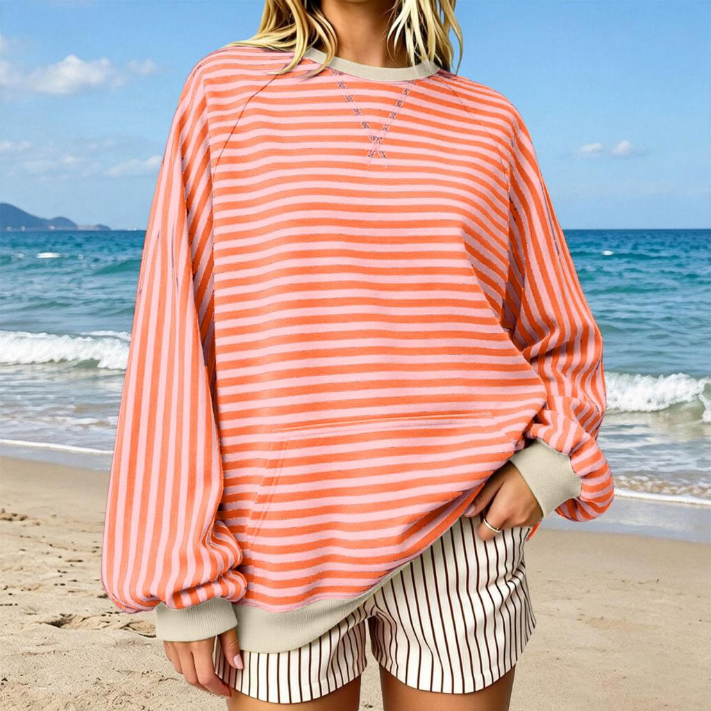 Women's Striped Sweatshirt, Casual Pullover Top for Everyday Wear