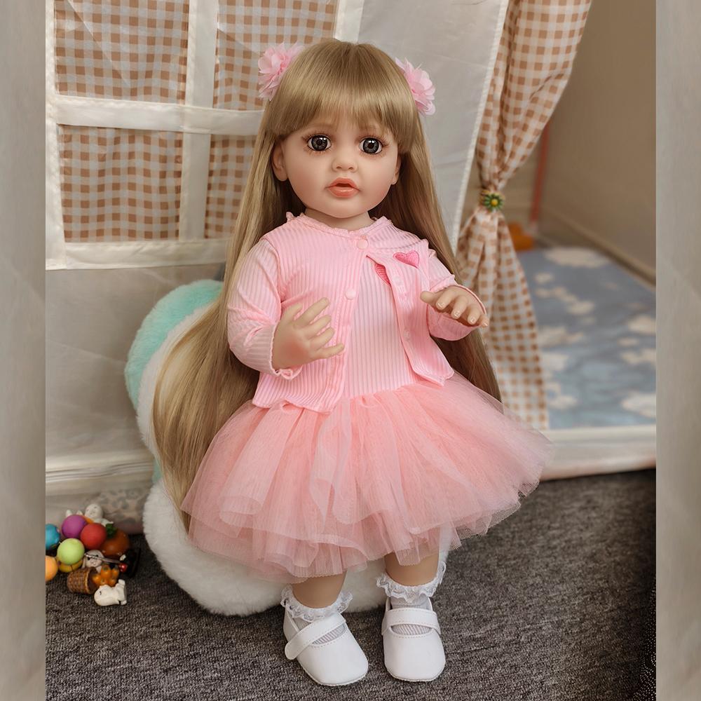 Full Vinyl Rebirth Doll Toy Simulation Baby Girl 55cm Companion Dress Up Dolls Toys Gift For Children