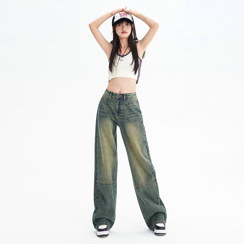 

2024 Summer Retro High Waist Wide Leg Jeans for Women - Floor-Length, Slimming, Trendy Fit. Large