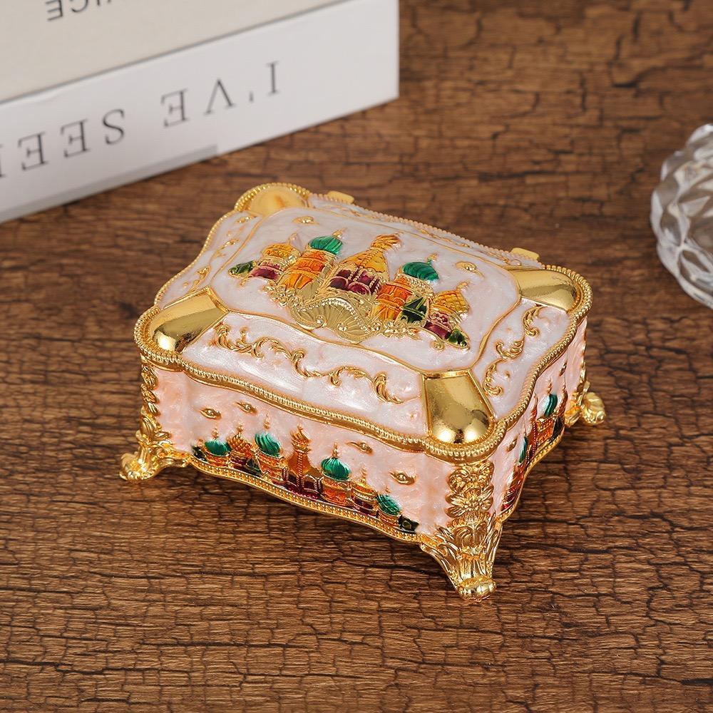 Mini Portable Jewelry Storage Box Bracelet Organizer,Embossed Castle Enamel Alloy Ring Storage Jar Dresser Display Decorative