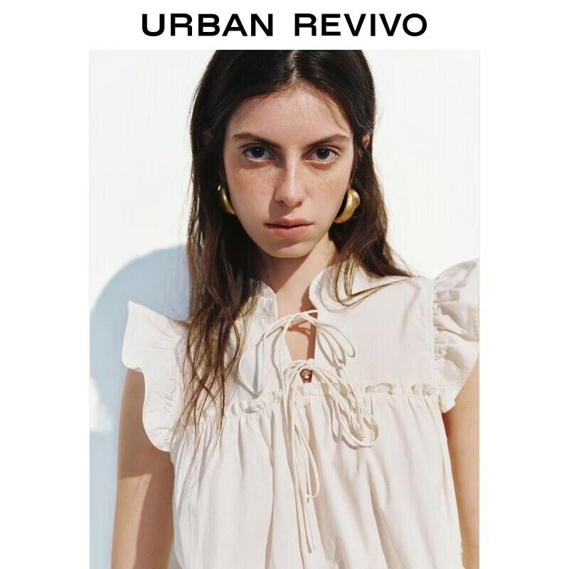 UR2026 Women's Summer Ruffle Tie-Front Cotton Blouse
