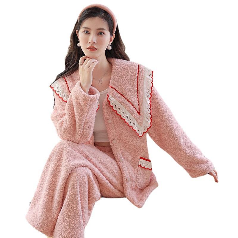 Xiaohongshu 1011 autumn and winter new flannel women's pajamas, soft and warm, thickened high-end loungewear