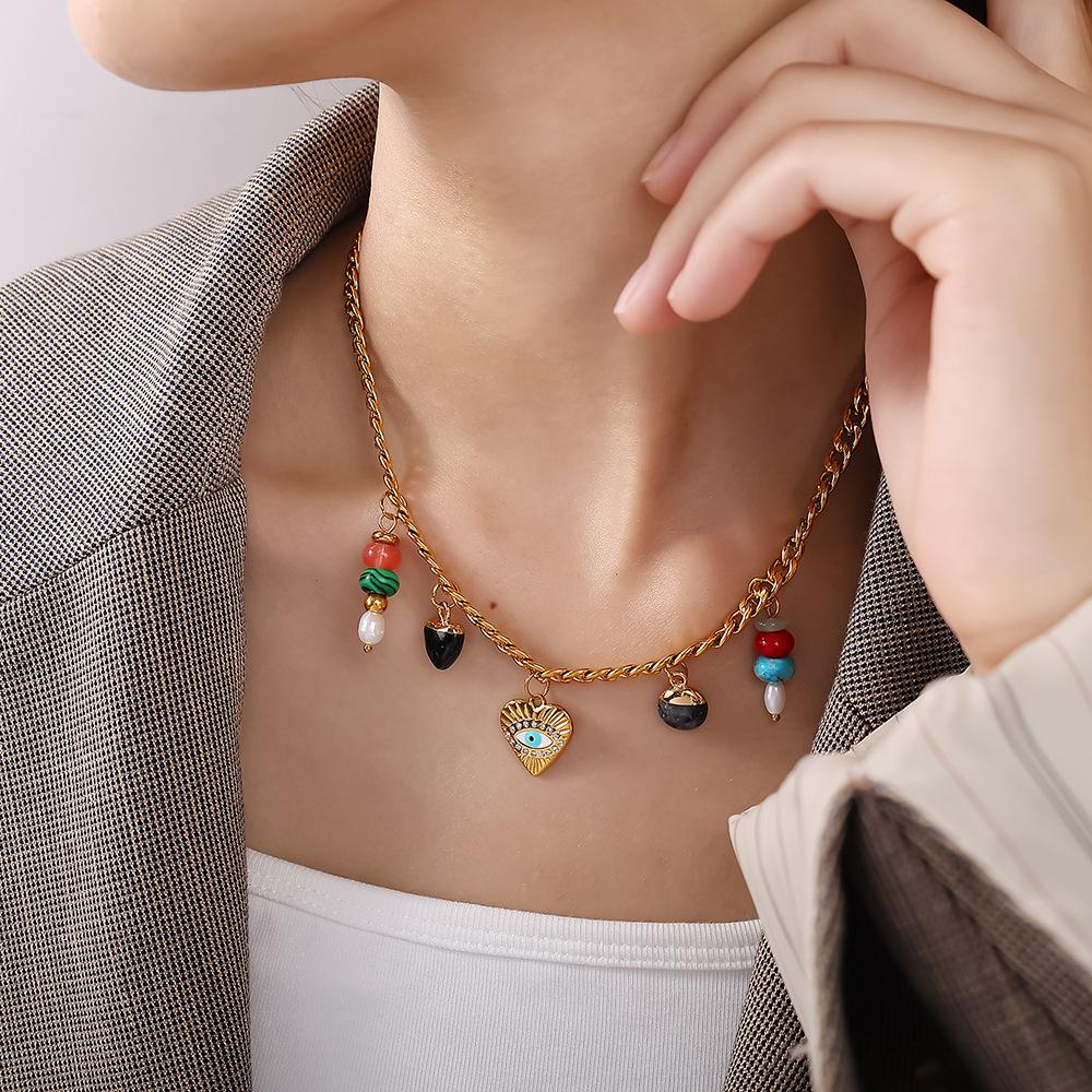 Beach Ocean Resort Diy Colored Natural Stone Love Pendant Accessories Gold Plated Jewelry Pendant