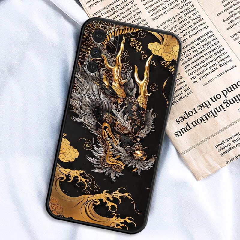 

Fashion Dragon Illustration Phone Case For Motorola G85 Edge 50 G24 G35 G14 G04 40 G72 G34 G G54 G13 G32 5G Black Motorola Moto G13