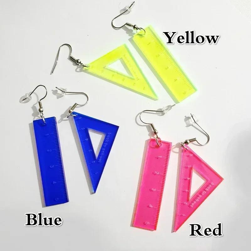 Funny Jewelry Math Ruler Triangle Acrylic Material Pendant 4 Colors Available Fashion Cute Earrings For Women Girls Gifts