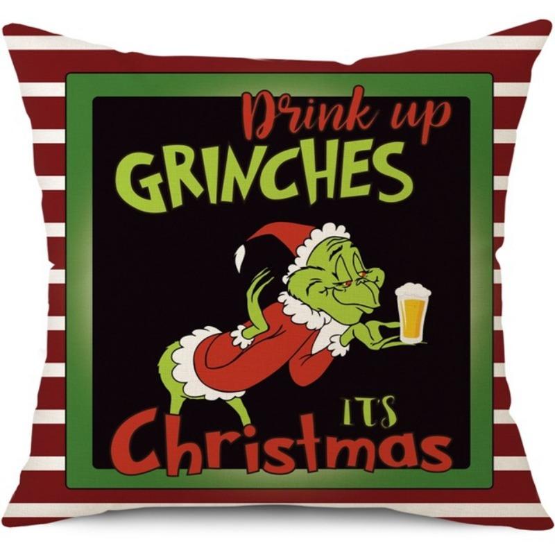 Green-haired Monster Pillow Cover Linen Christmas Pillow Cover Living Room Sofa Lumbar Cushion Cover