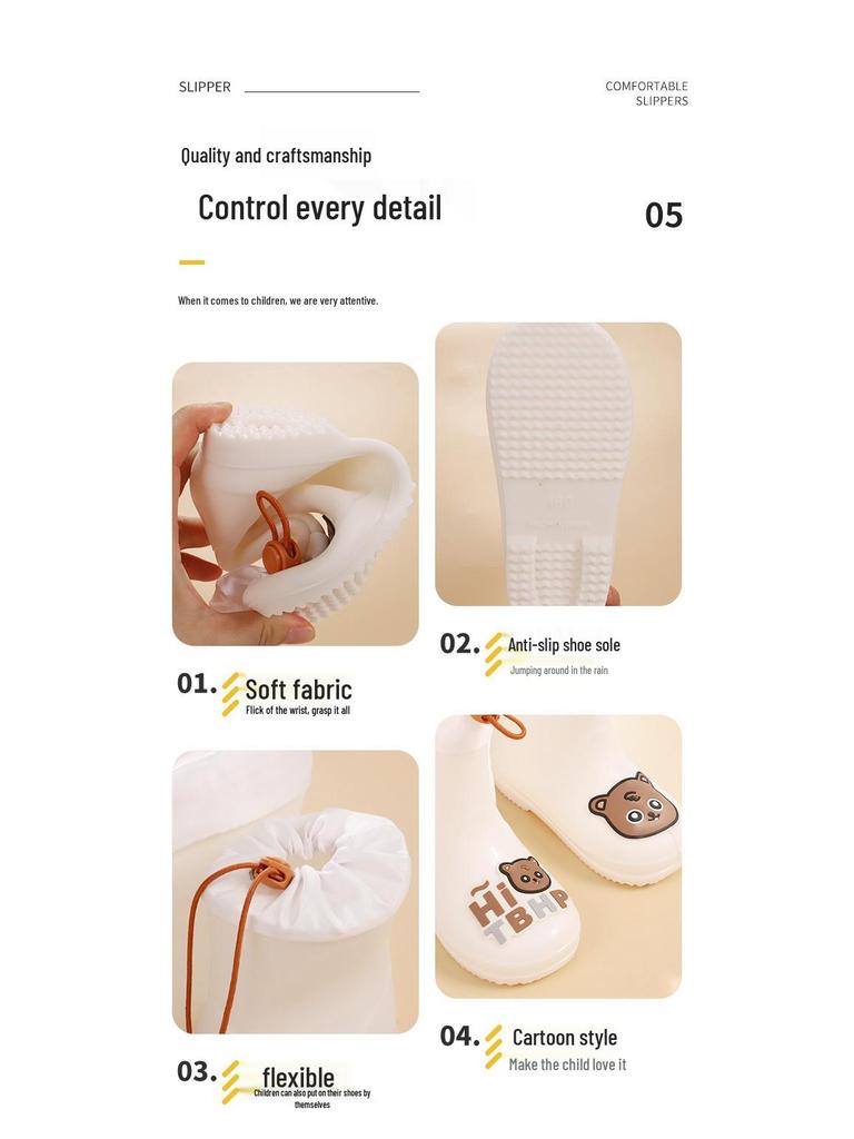 Feng Qing Fan Kids' Waterproof Rain Boots with Non-slip Sole and Elastic Cuff - Cartoon Design for Toddlers