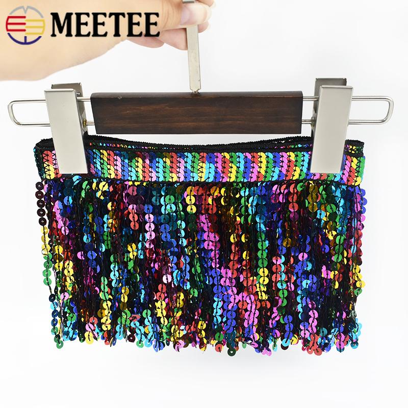 2/5Yards Meetee 16cm Tassel Fringe Lace for Sewing Skirt Garment Curtain Ribbon Rainbow Sequin Trim DIY Craft Decor Accessories