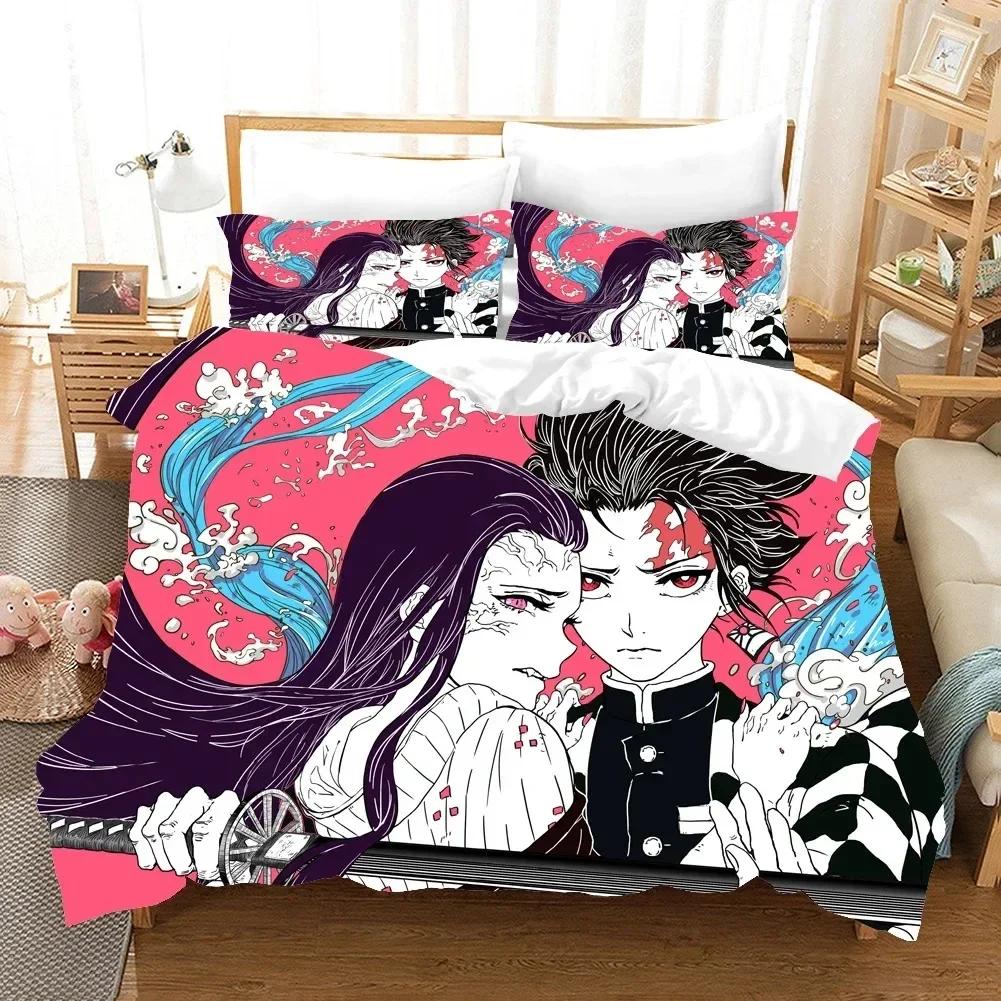 Comforter Fashion 3D Print Anime Ghost Killing Blade Bedding Sets With Twin Full Queen King Bedclothes