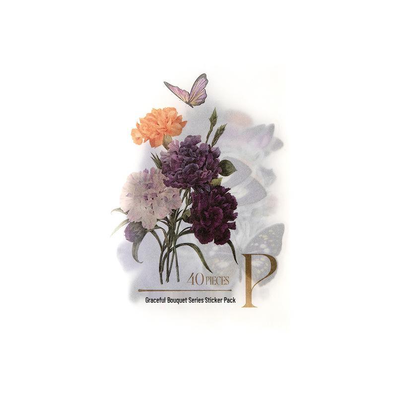 Yan Ji Retro Flower Bouquet Sticker Pack: 8 Elegant Styles for Journals and Collages