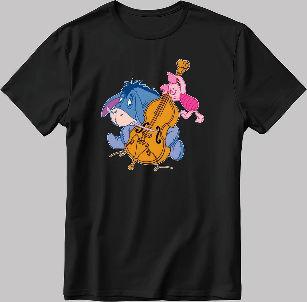 Winnie The Pooh Cute Eeyore Piglet Black TShirt S
