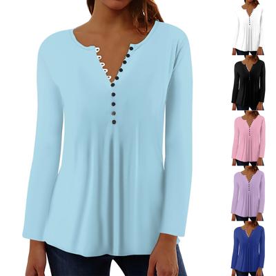 Women's Casual Daily Top Loose Button Long Sleeve T-shirt Top