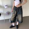 Vintage Farbverlauf Weitbeinige Culottes Amerikanischer Retro Gewaschene Lockere Shorts Hosen Jeans Damen Sommer Hohe Taille Weite Hosen Freizeithosen Mittellange Hosen