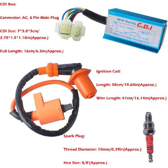 

High Performance Racing GY6 Ignition Coil 6 Pin AC CDI Box +3 Electrode Spark Plug Kit for 50cc 125cc 150cc Moped Scooter ATV Go Kart